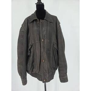 Vintage Canyon Ridge Mens Distressed Brown Leather Bomber Jacket Size 2XB 1990s